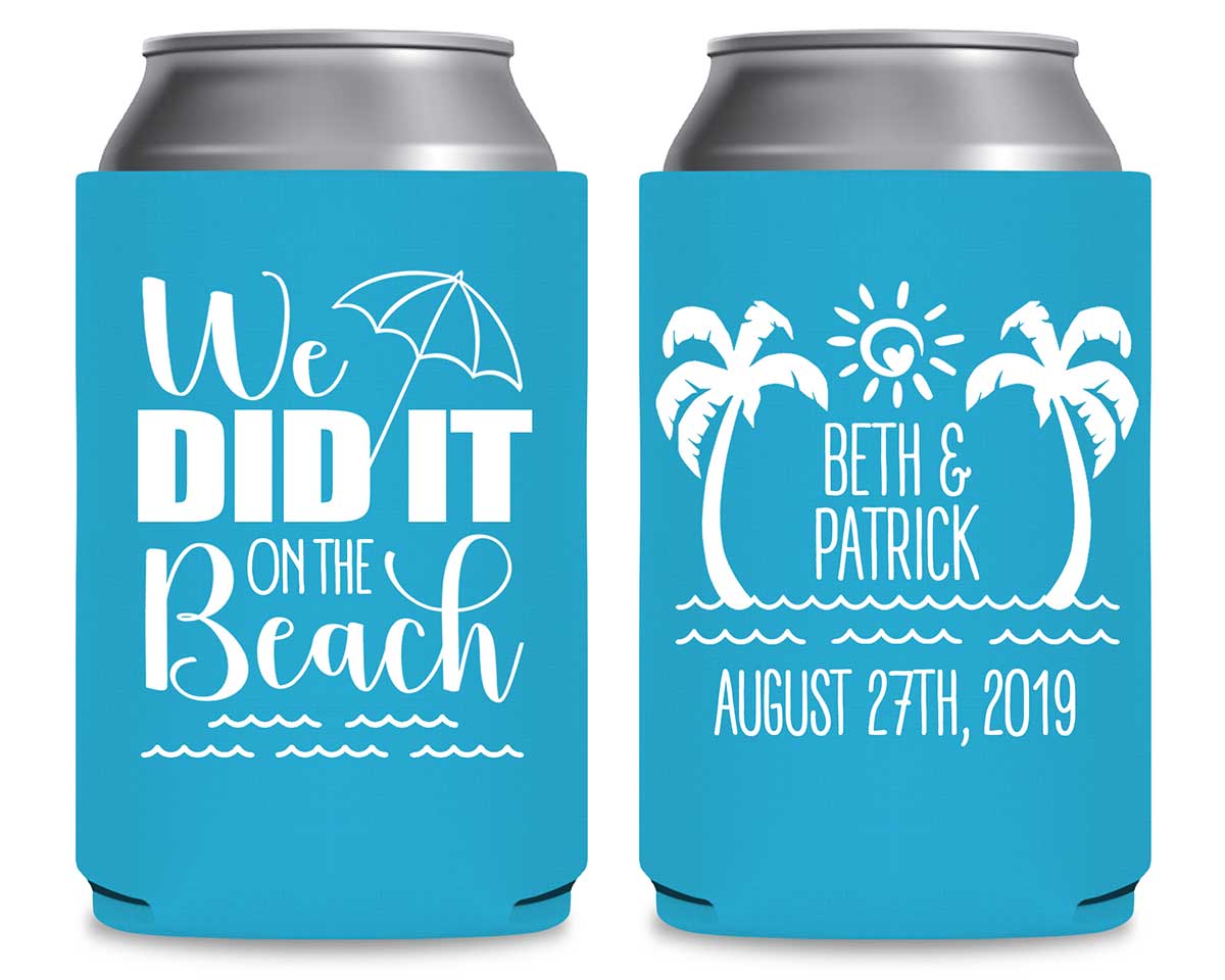 We Did It On The Beach 1A Foldable Can Koozies Wedding Gifts for Guests