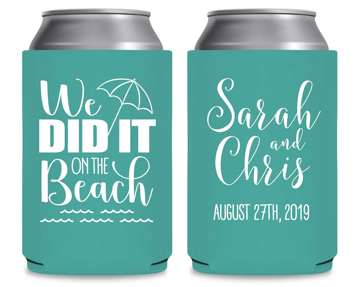 We Did It On The Beach 1B Foldable Can Koozies Wedding Gifts for Guests