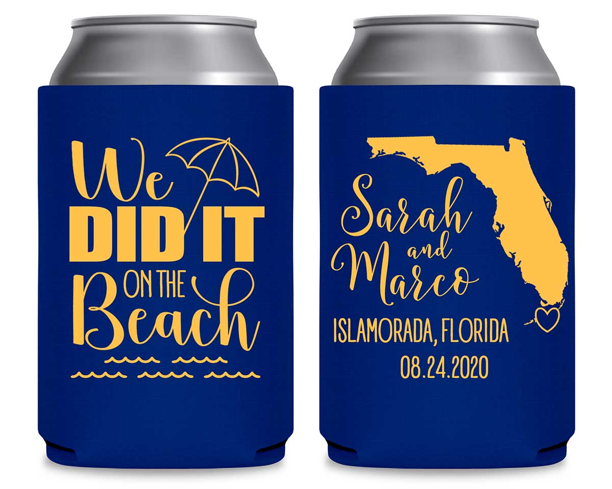 We Did It On The Beach 1C Any Map Foldable Can Koozies Wedding Gifts for Guests