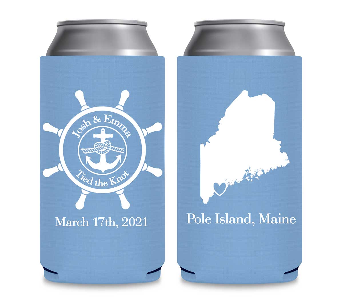 We Tied The Knot 1A Ship's Wheel Foldable 12 oz Slim Can Koozies Wedding Gifts for Guests