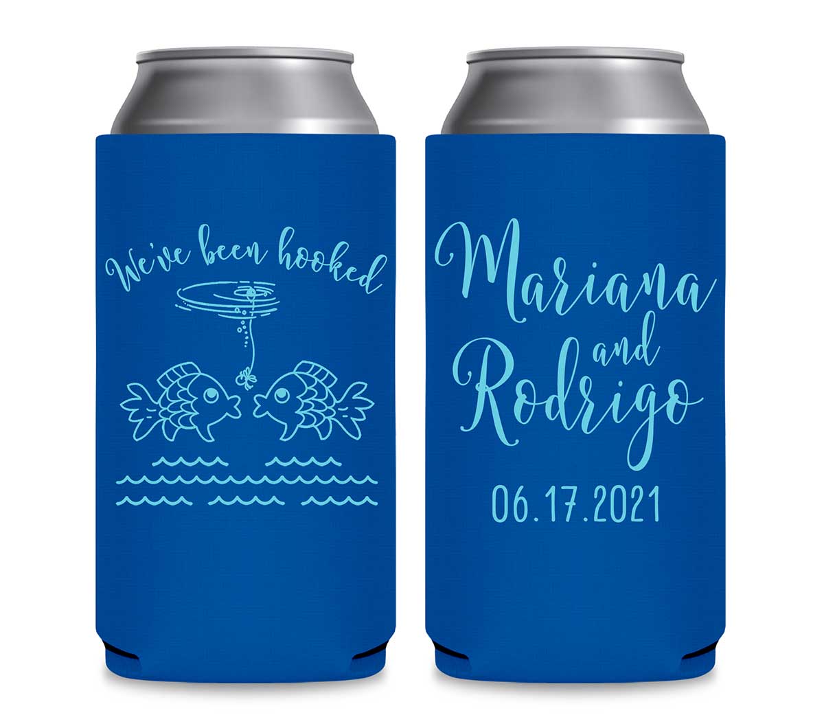 We've Been Hooked 1A Foldable 12 oz Slim Can Koozies Wedding Gifts for Guests