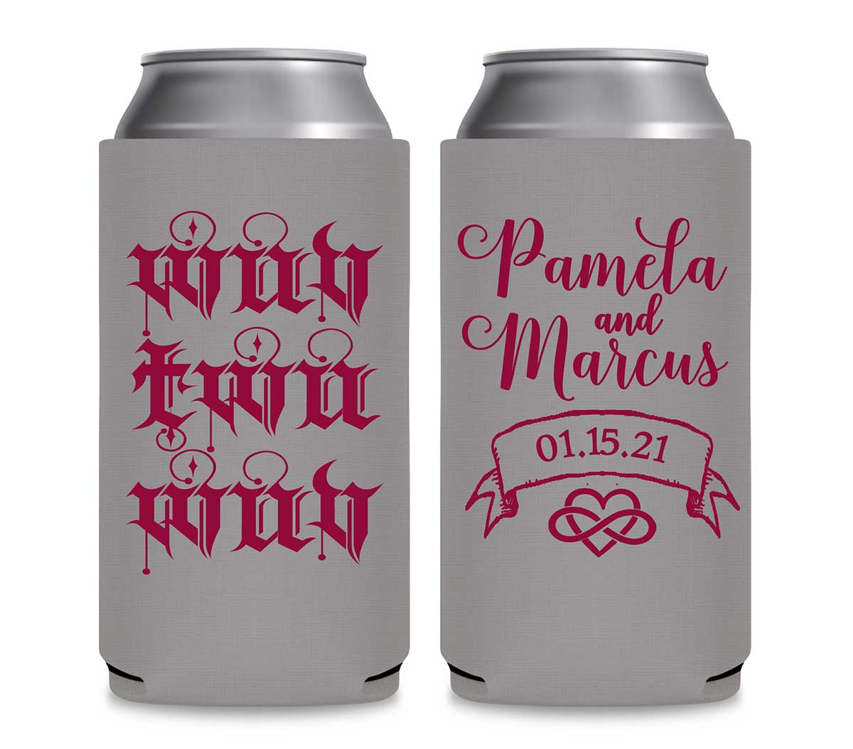 Wuv Twu Wuv 1A Foldable 12 oz Slim Can Koozies Wedding Gifts for Guests