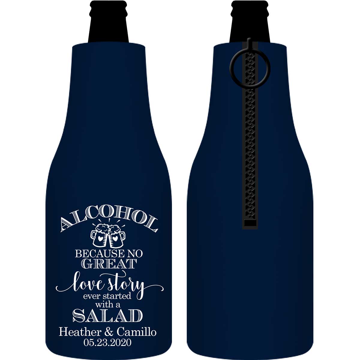 Alcohol Love Story No Salad 1A Foldable Zippered Bottle Koozies Wedding Gifts for Guests