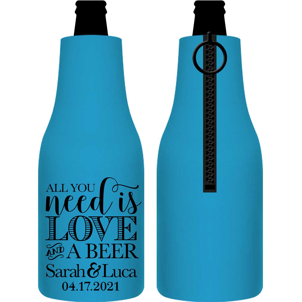 All You Need Is Love And A Beer 1A Foldable Zippered Bottle Koozies Wedding Gifts for Guests