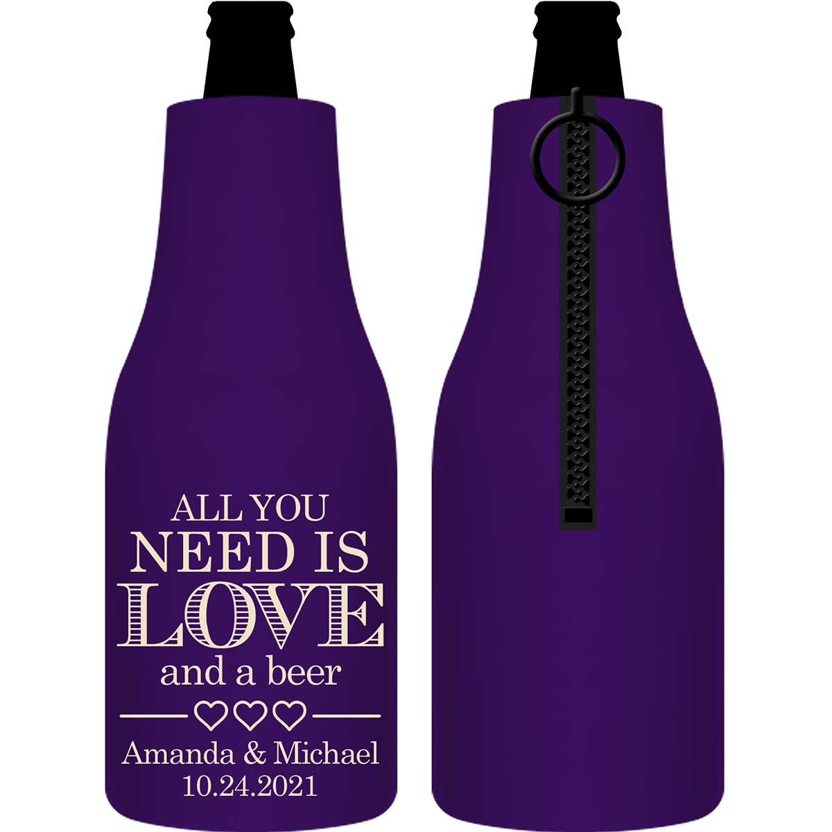 All You Need Is Love And A Beer 1B Foldable Zippered Bottle Koozies Wedding Gifts for Guests