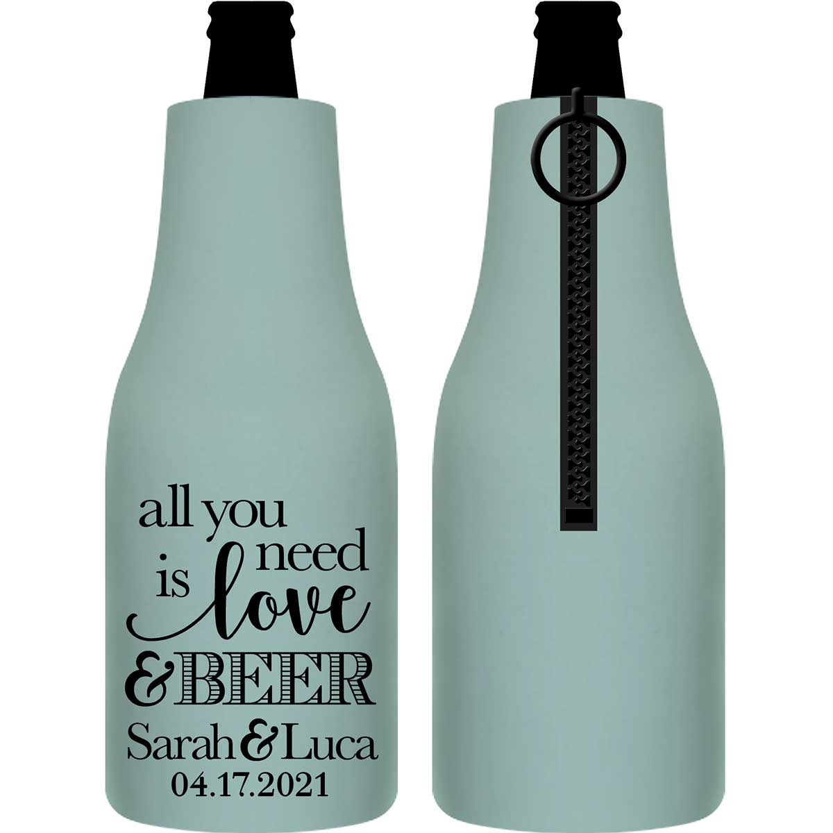 All You Need Is Love And A Beer 2A Foldable Zippered Bottle Koozies Wedding Gifts for Guests