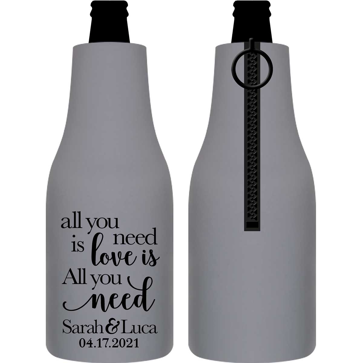 All You Need Is Love Is All You Need 2A Foldable Zippered Bottle Koozies Wedding Gifts for Guests
