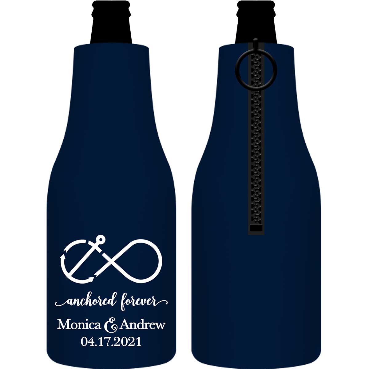 Anchored Forever 1A Nautical Foldable Zippered Bottle Koozies Wedding Gifts for Guests