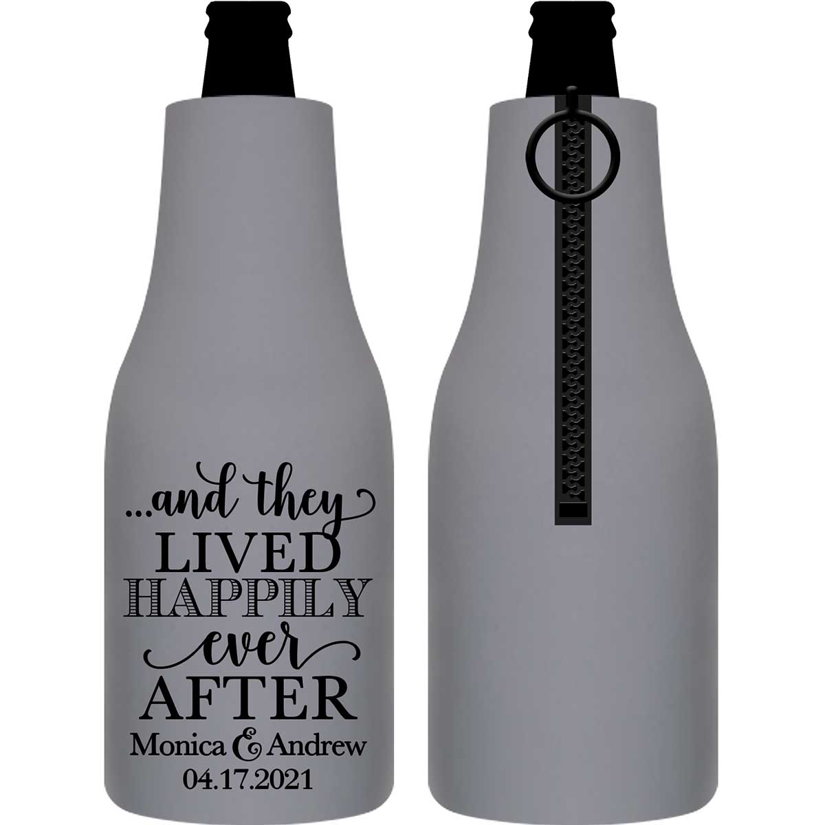 And They Lived Happily Ever After 1C Foldable Zippered Bottle Koozies Wedding Gifts for Guests