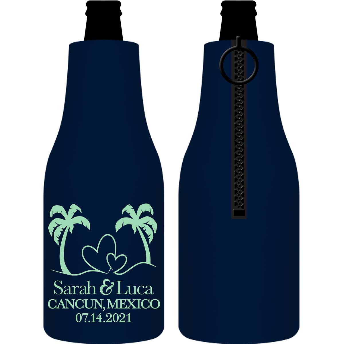 Beach Love 1A Foldable Zippered Bottle Koozies Wedding Gifts for Guests