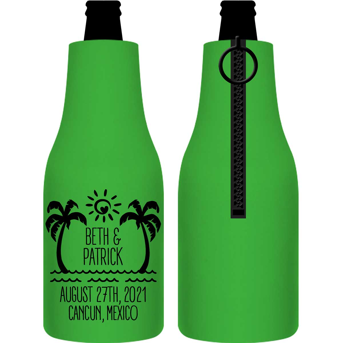 Beach Love 2A Foldable Zippered Bottle Koozies Wedding Gifts for Guests