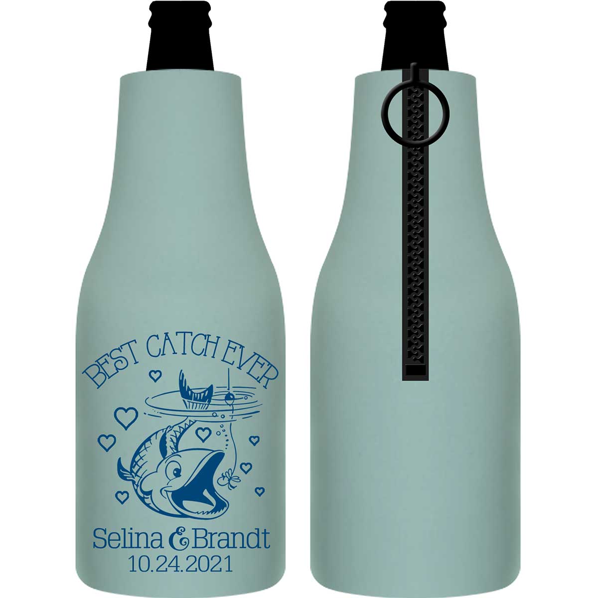 Best Catch Ever 2A Nautical Foldable Zippered Bottle Koozies Wedding Gifts for Guests
