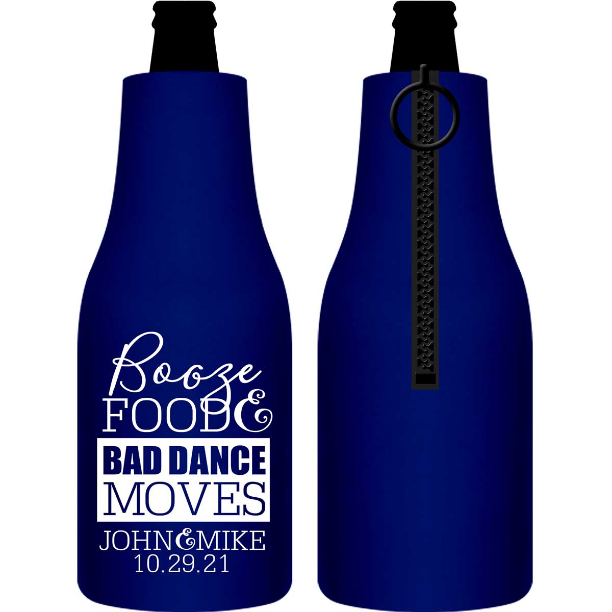 Booze Food & Bad Dance Moves 1A Foldable Zippered Bottle Koozies Wedding Gifts for Guests