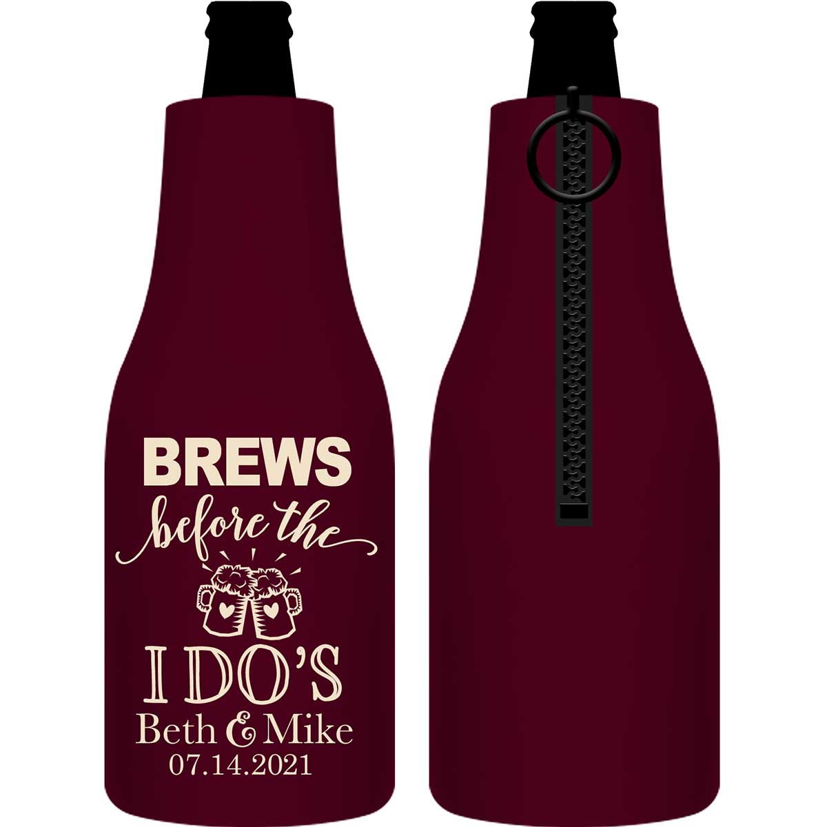 Brews Before The I Do's 1A Foldable Zippered Bottle Koozies Engagement Party Gifts for Guests