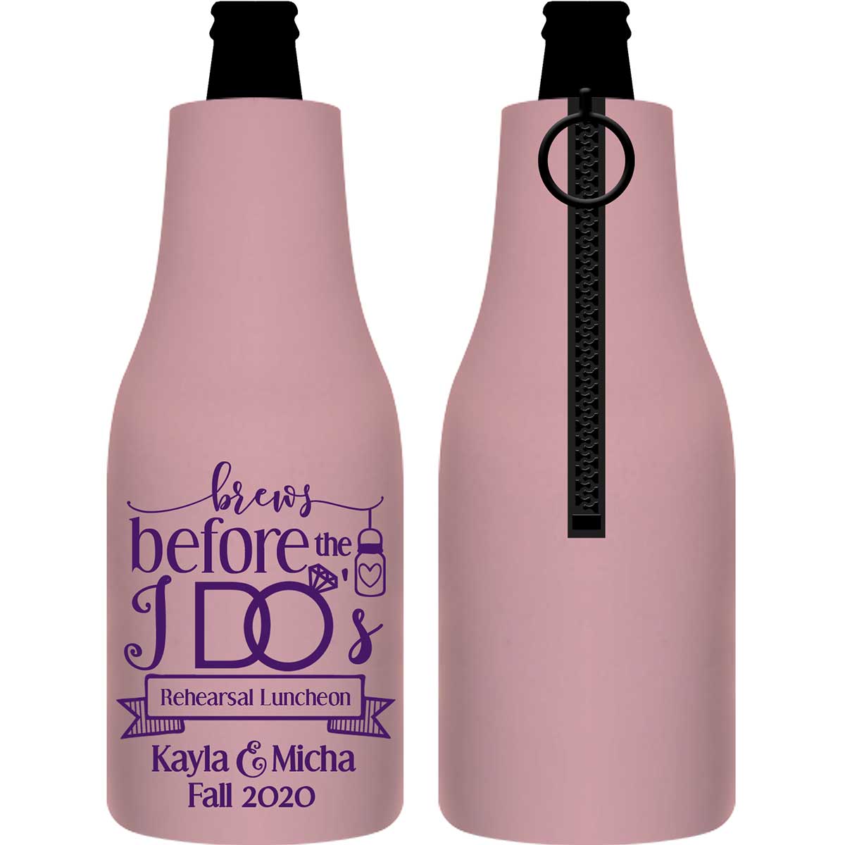 Brews Before The I Do's 2A Foldable Zippered Bottle Koozies Engagement Party Gifts for Guests
