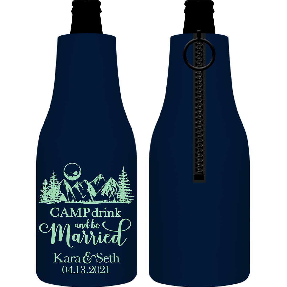 Camp Drink & Be Married 1A Foldable Zippered Bottle Koozies Wedding Gifts for Guests