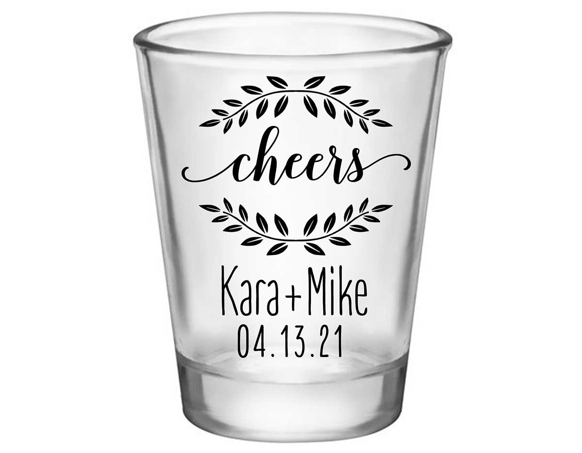 Cheers 4A Wedding Wreath Standard 1.75oz Clear Shot Glasses Personalized Wedding Gifts for Guests