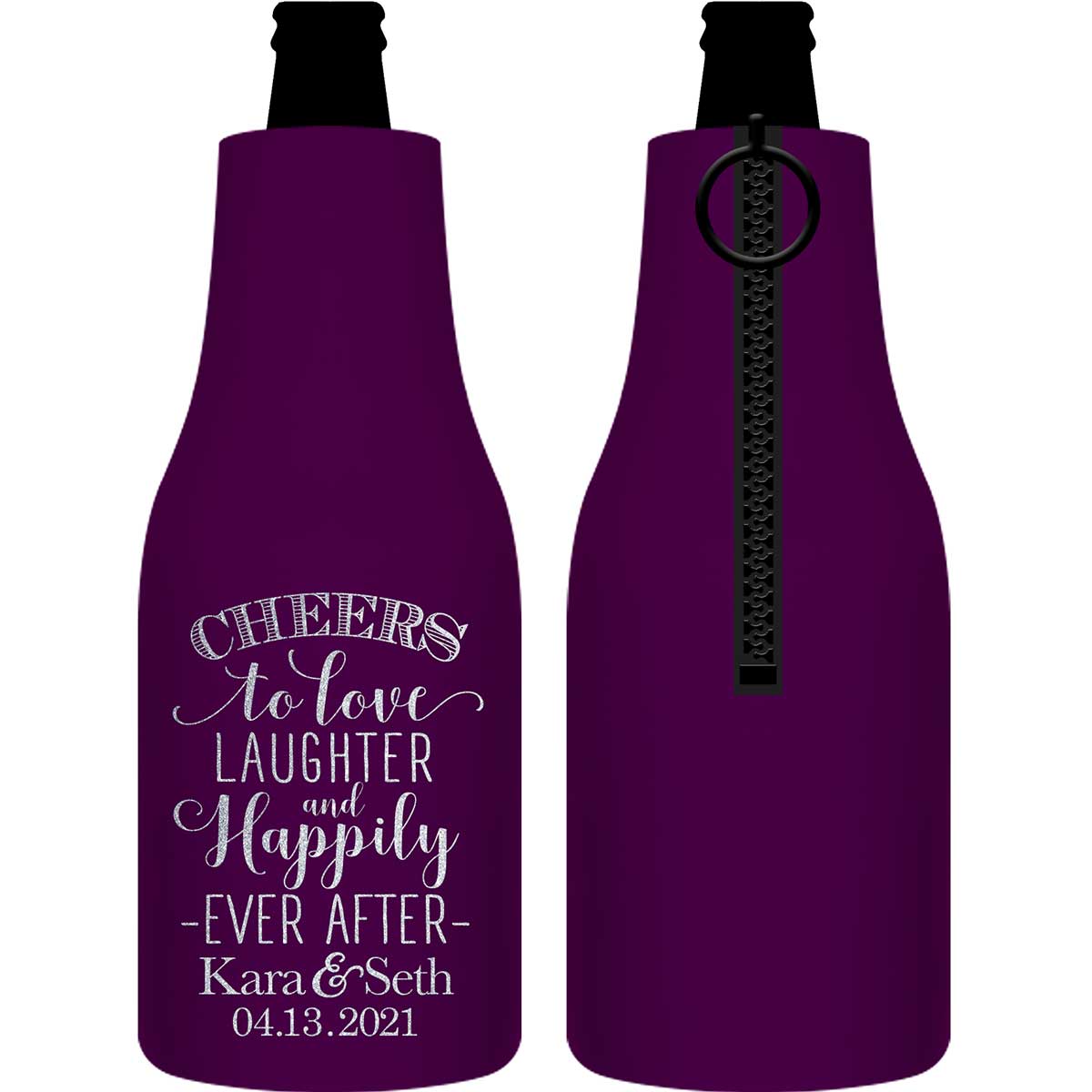 Cheers To Love Laughter & Happily Ever After 1A Foldable Zippered Bottle Koozies Wedding Gifts for Guests