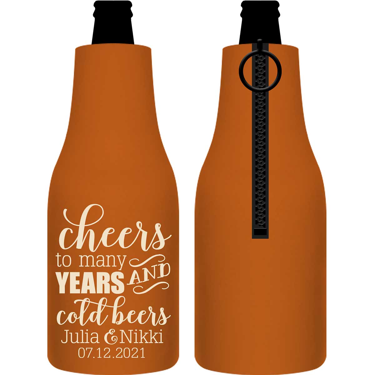 Cheers To Many Years 2A And Cold Beers Foldable Zippered Bottle Koozies Wedding Gifts for Guests