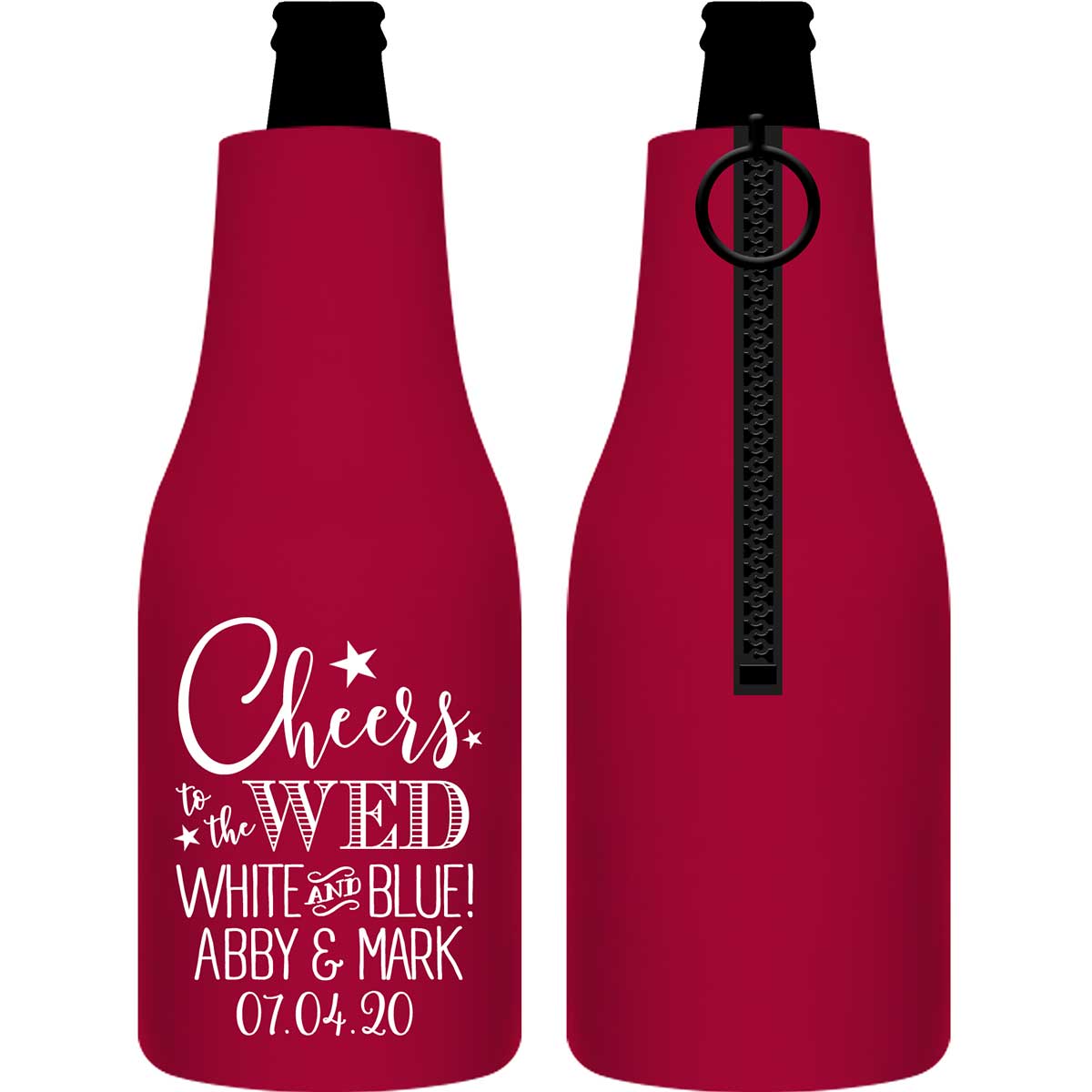 Cheers To The Wed White & Blue 1A Foldable Zippered Bottle Koozies Wedding Gifts for Guests
