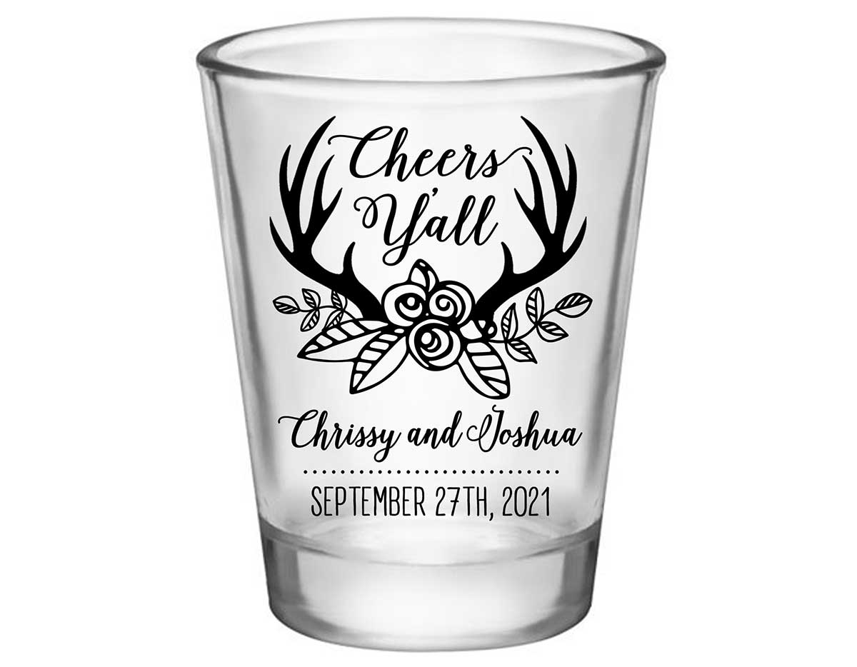 Cheers Y'All 1A Standard 1.75oz Clear Shot Glasses Personalized Wedding Gifts for Guests