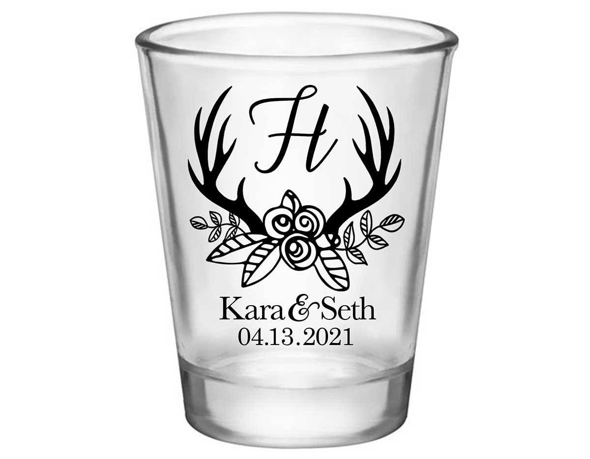 Classic Wedding Design 6B Standard 1.75oz Clear Shot Glasses Personalized Wedding Gifts for Guests