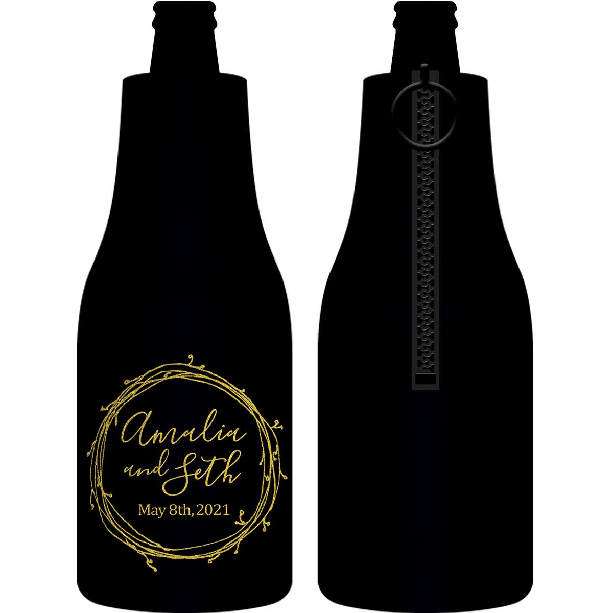 Classic Wedding Design 8B Foldable Zippered Bottle Koozies Wedding Gifts for Guests
