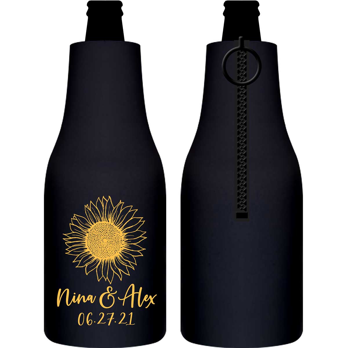 Country Sunflower 1A Foldable Zippered Bottle Koozies Wedding Gifts for Guests