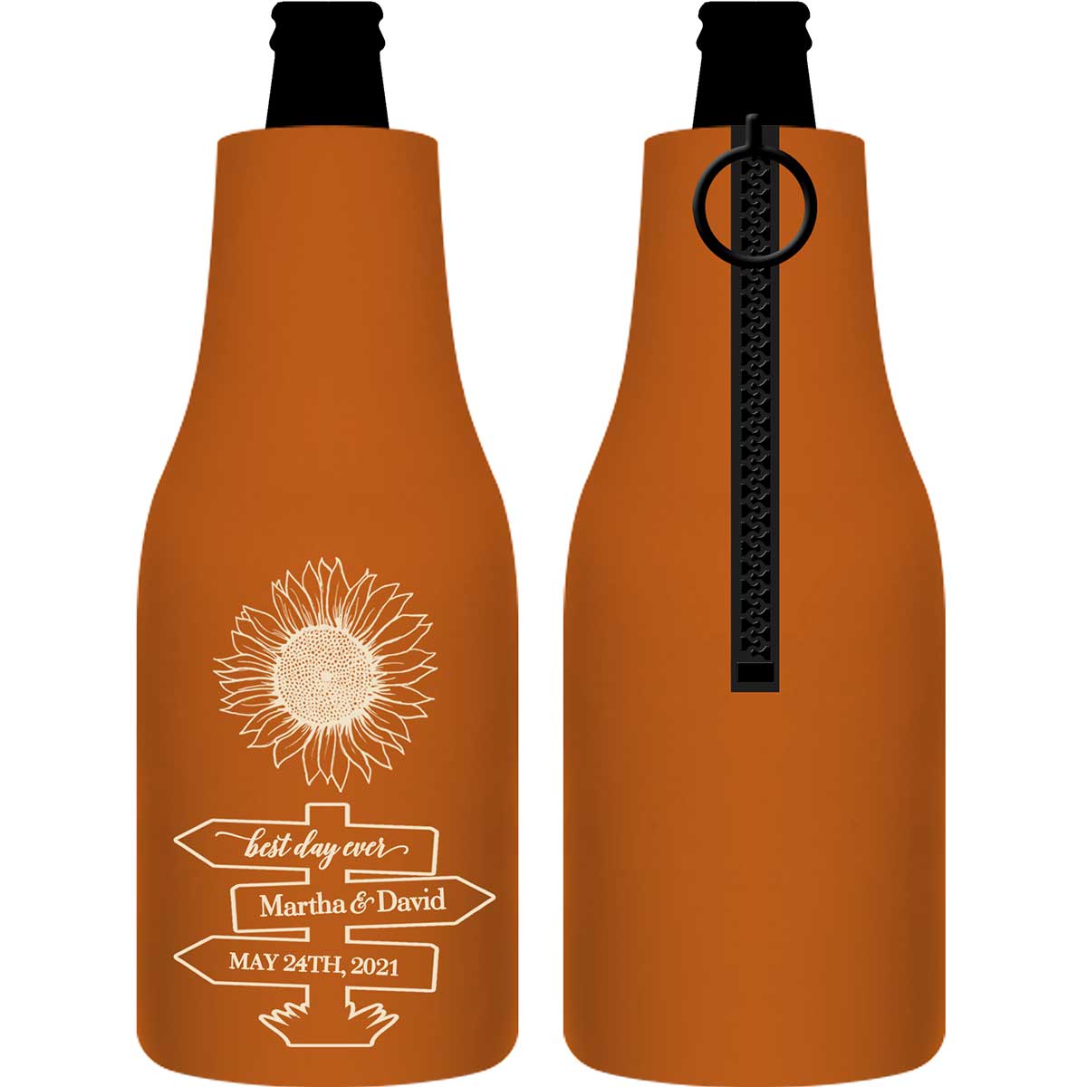 Country Sunflower 1D Post Sign Foldable Zippered Bottle Koozies Wedding Gifts for Guests