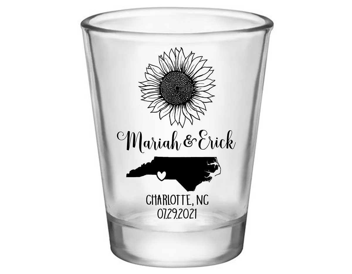 Country Sunflower 1E Any Map Standard 1.75oz Clear Shot Glasses Rustic Wedding Gifts for Guests