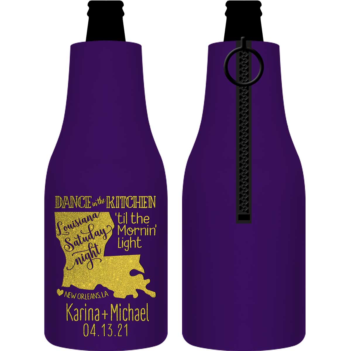 Dance In The Kitchen 1A Louisiana Map Foldable Zippered Bottle Koozies Wedding Gifts for Guests