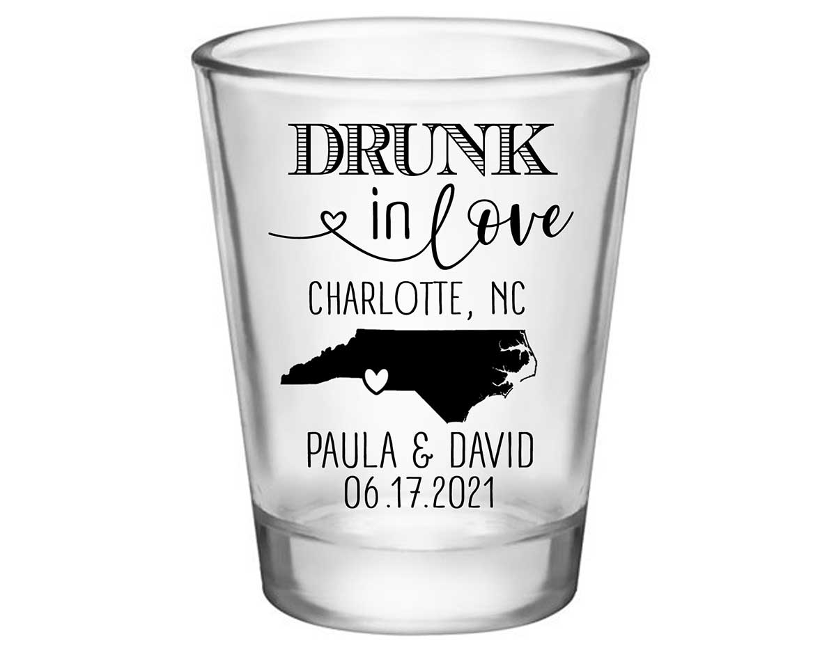 Drunk In Love 1B Any Map Standard 1.75oz Clear Shot Glasses Funny Wedding Gifts for Guests