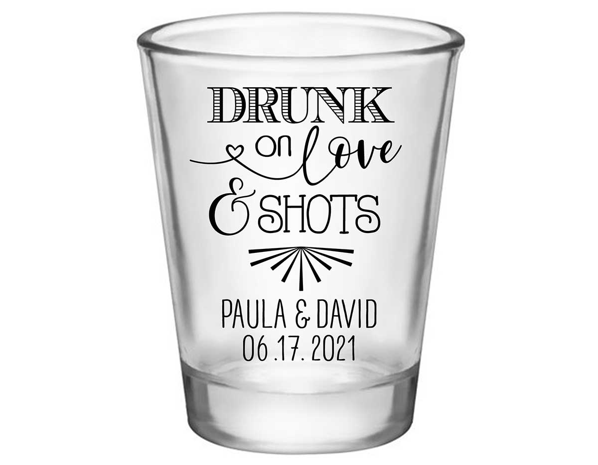 Drunk On Love & Shots 1A Standard 1.75oz Clear Shot Glasses Funny Wedding Gifts for Guests