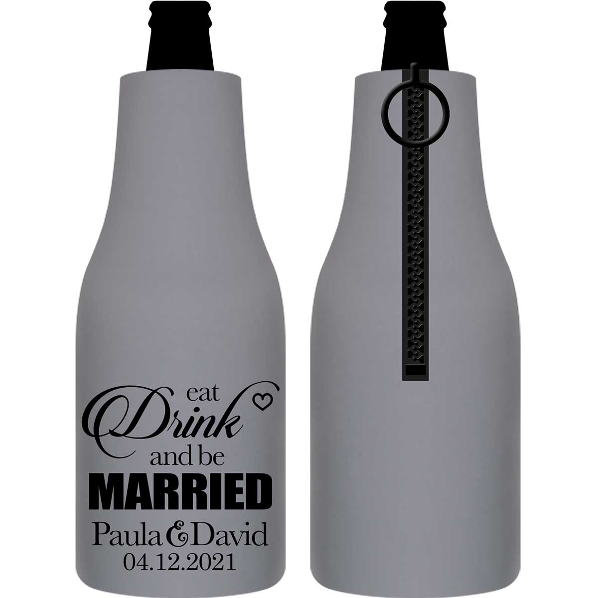 Eat Drink And Be Married 1B Foldable Zippered Bottle Koozies Wedding Gifts for Guests