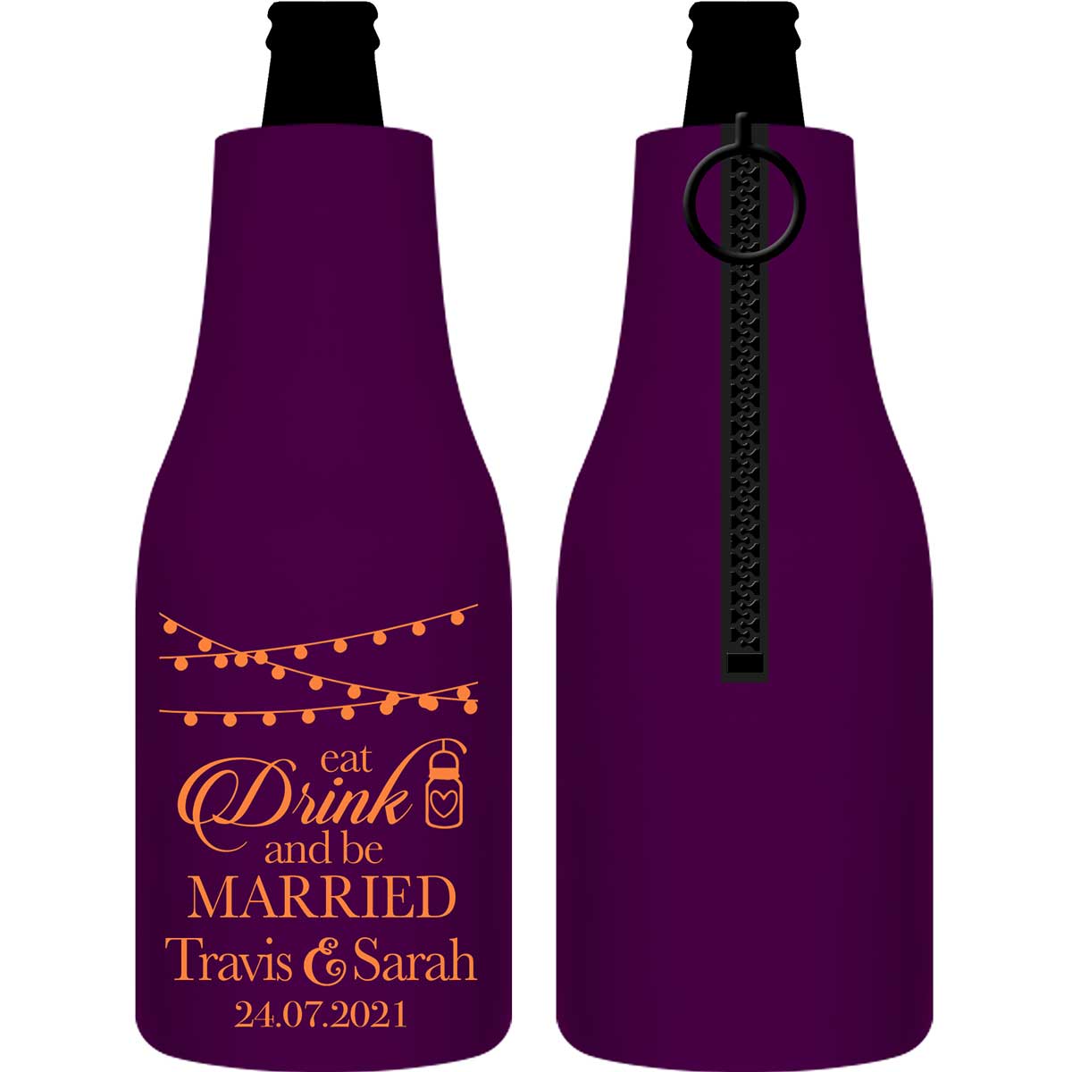 Eat Drink And Be Married 1C Foldable Zippered Bottle Koozies Wedding Gifts for Guests
