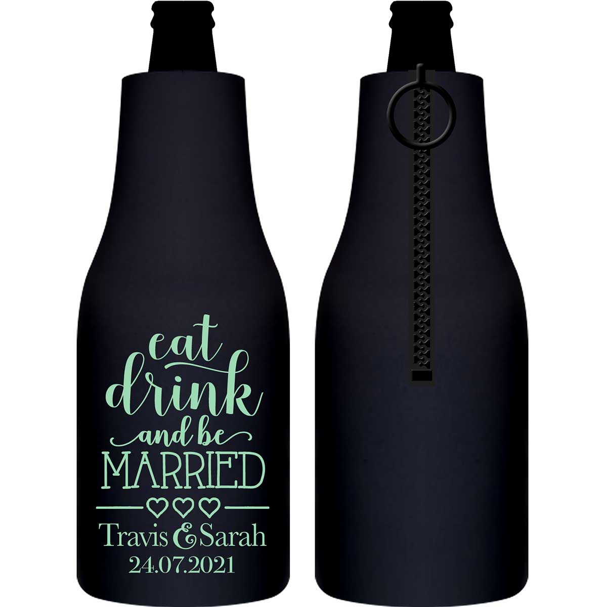 Eat Drink And Be Married 4A Foldable Zippered Bottle Koozies Wedding Gifts for Guests