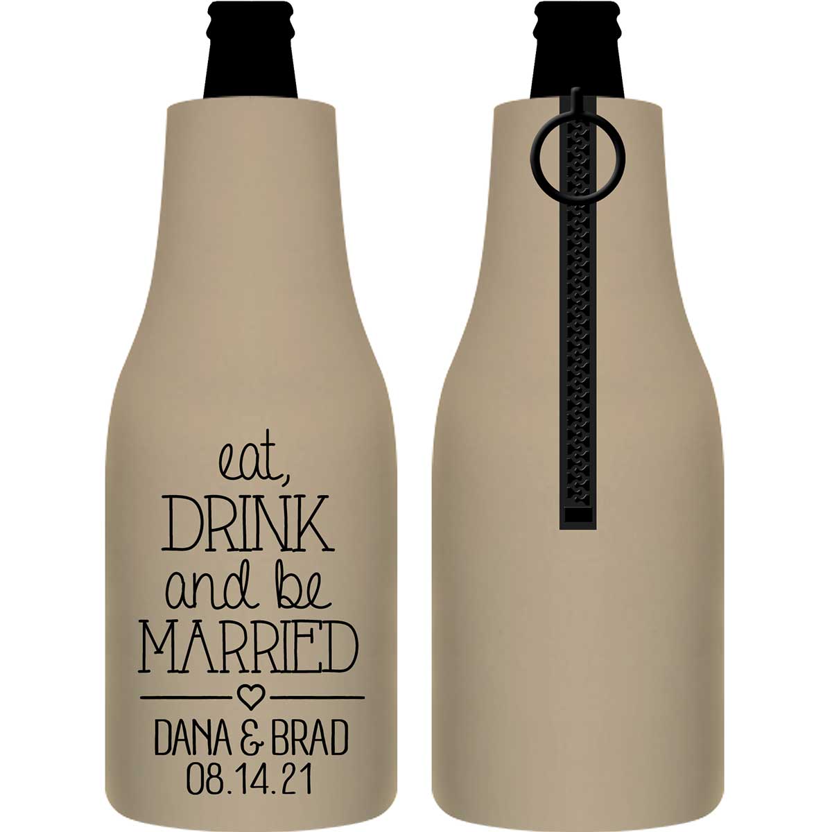 Eat Drink And Be Married 5A Foldable Zippered Bottle Koozies Wedding Gifts for Guests