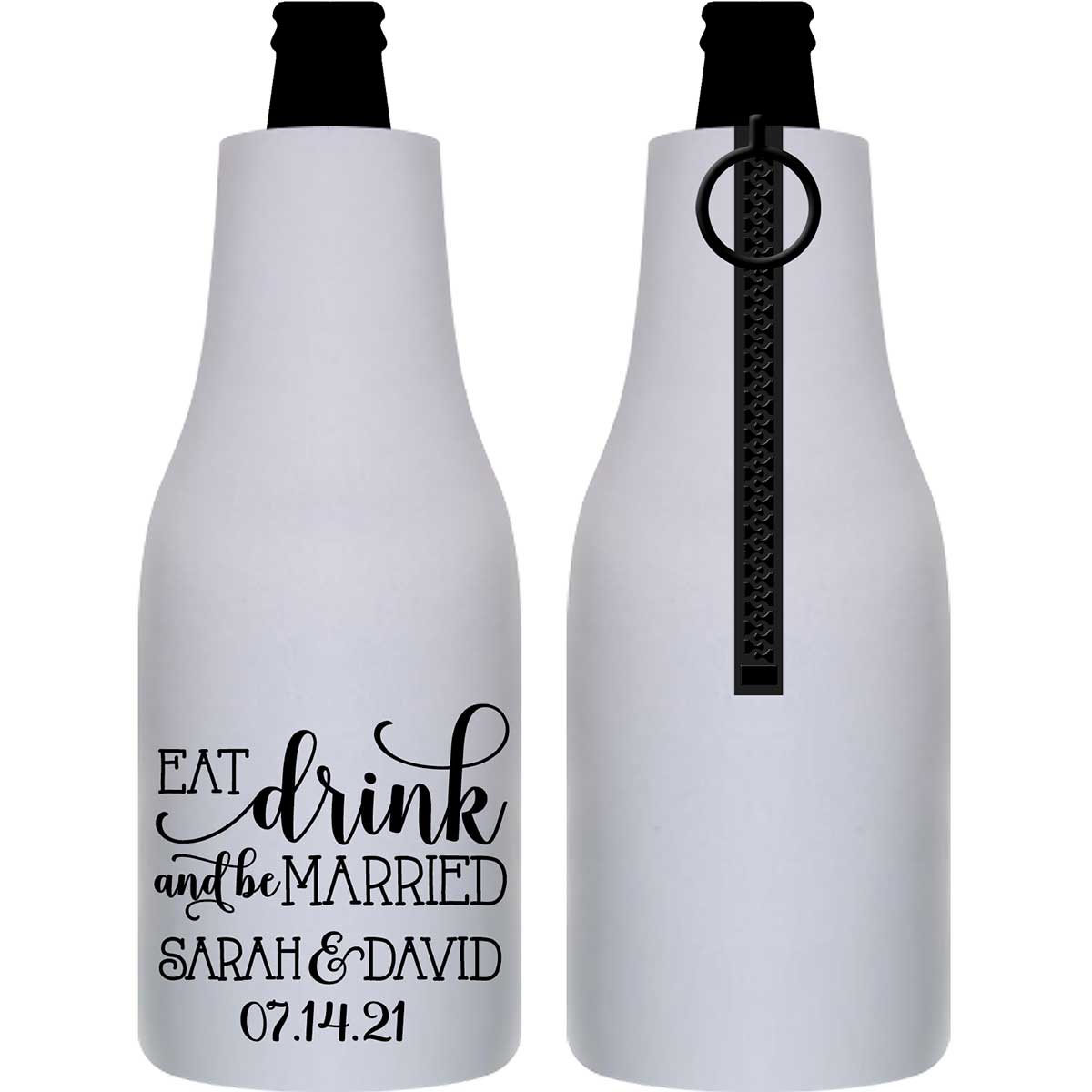 Eat Drink And Be Married 6A Foldable Zippered Bottle Koozies Wedding Gifts for Guests
