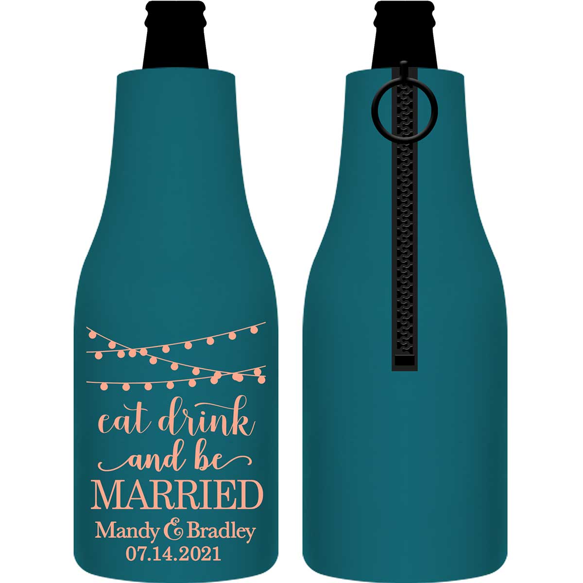 Eat Drink And Be Married 8A Foldable Zippered Bottle Koozies Wedding Gifts for Guests