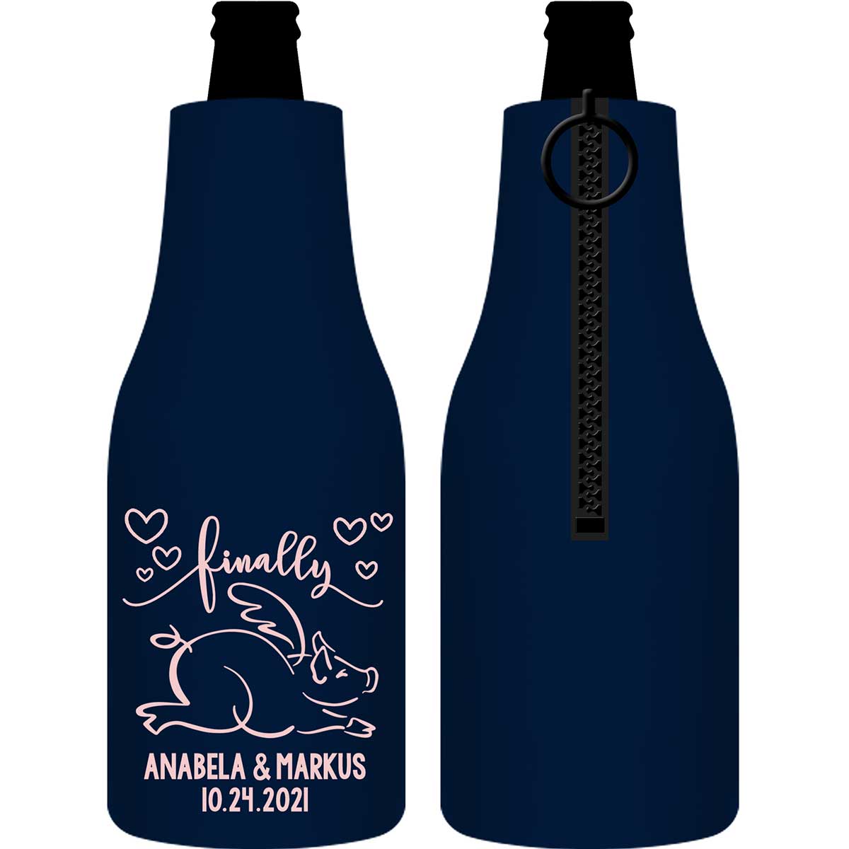 Finally 1A When Pigs Fly Foldable Zippered Bottle Koozies Wedding Gifts for Guests