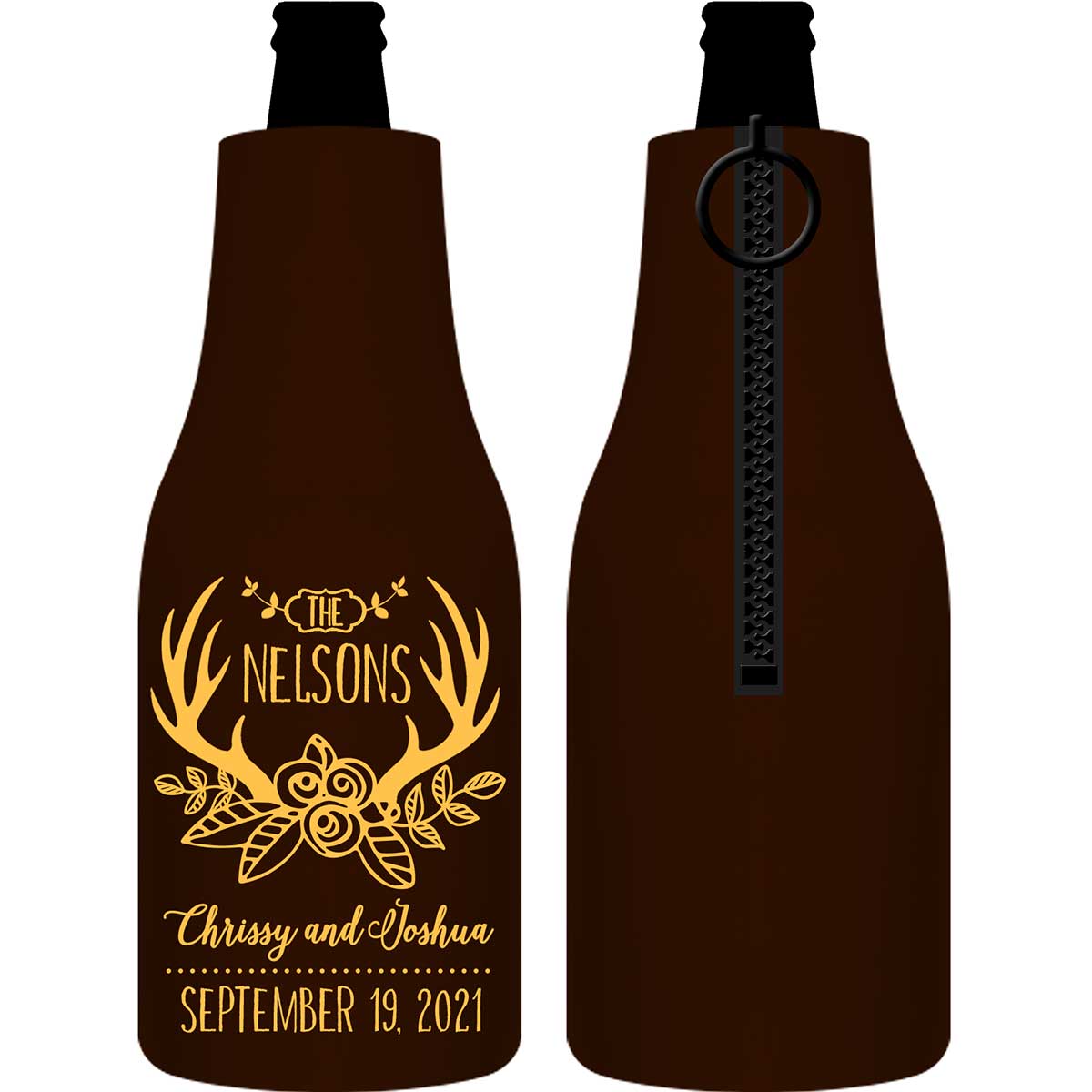 Floral Antlers 1A Foldable Zippered Bottle Koozies Wedding Gifts for Guests