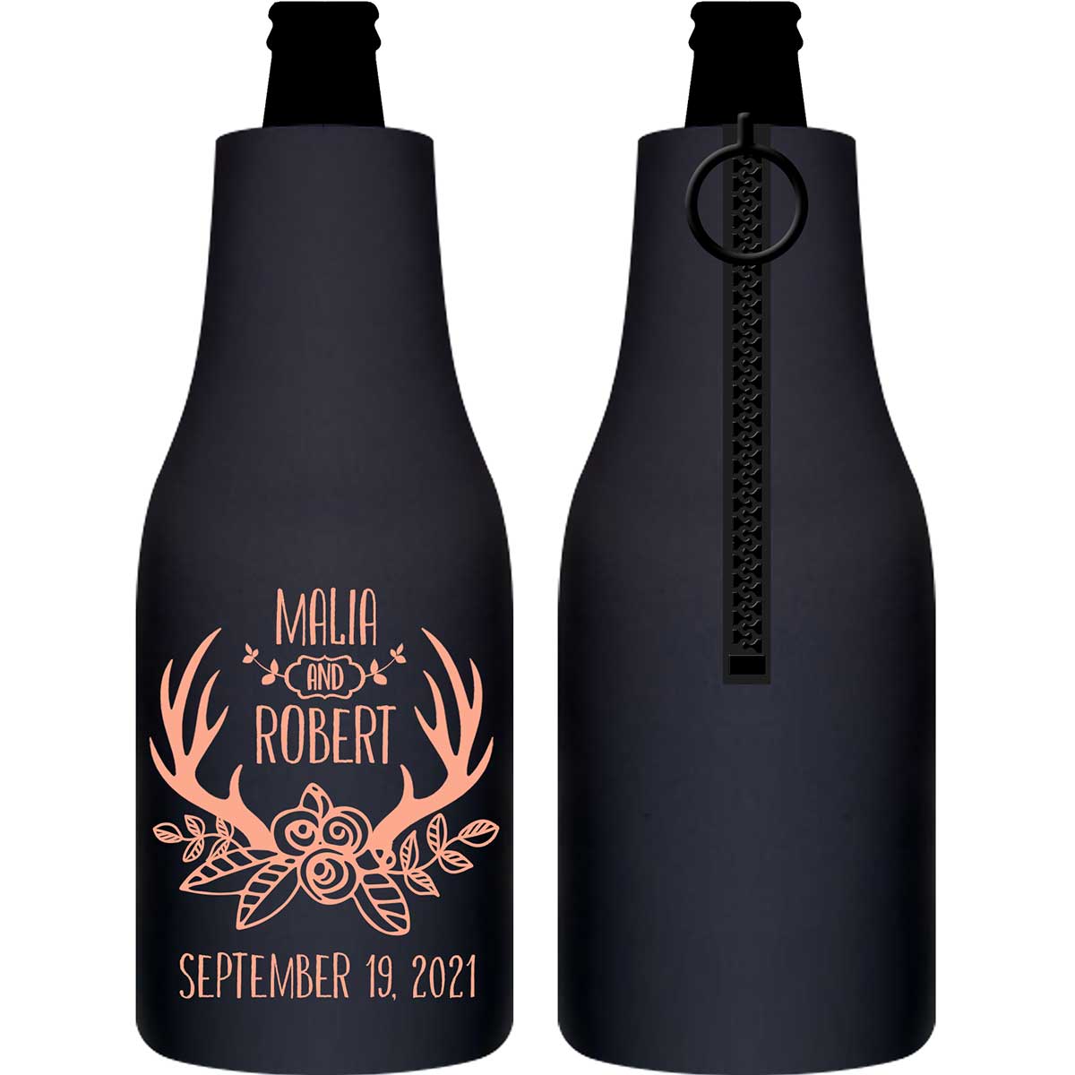 Floral Antlers 1B Foldable Zippered Bottle Koozies Wedding Gifts for Guests