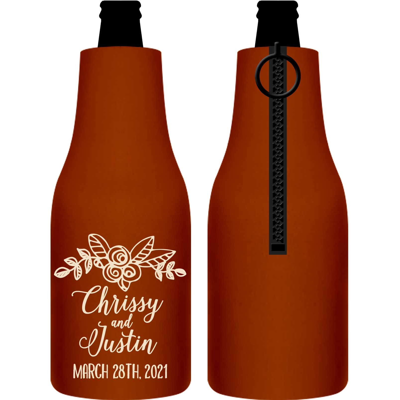 Floral Love 1A Foldable Zippered Bottle Koozies Wedding Gifts for Guests