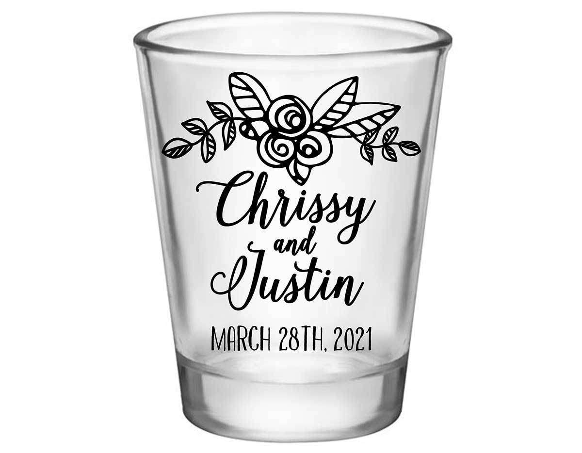 Floral Love 1A Standard 1.75oz Clear Shot Glasses Rustic Wedding Gifts for Guests