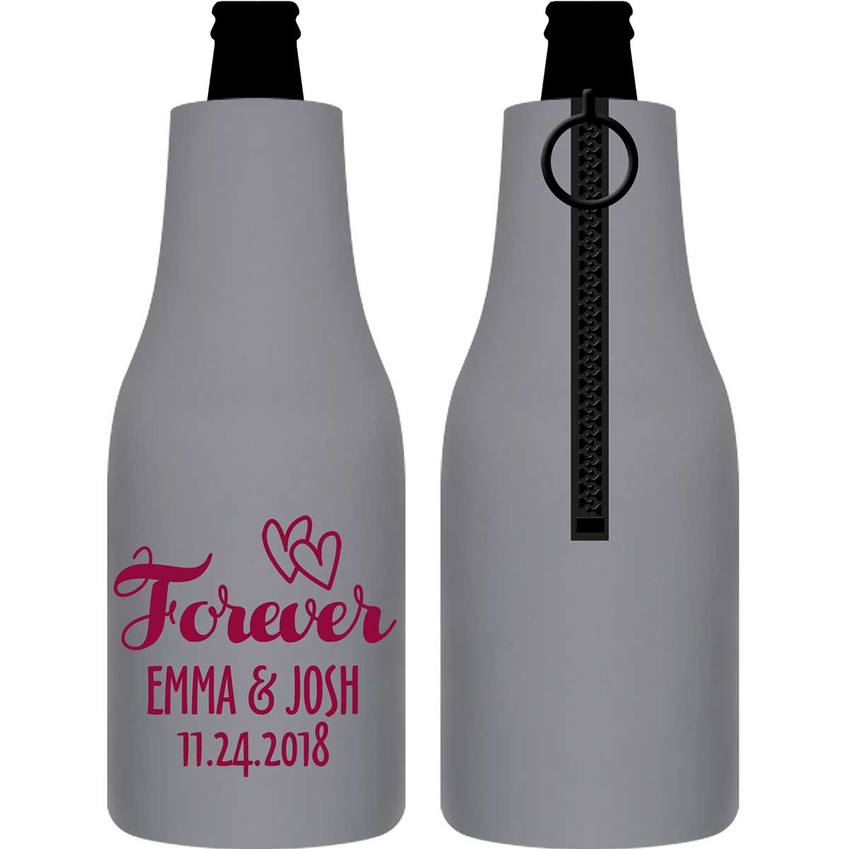 Forever 2A Intertwined Hearts Foldable Zippered Bottle Koozies Wedding Gifts for Guests