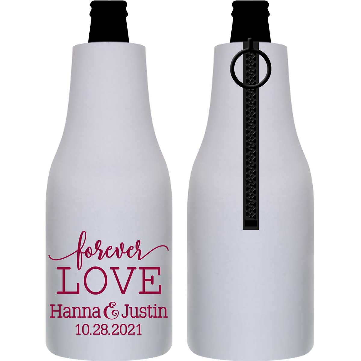 Forever Love 1A Foldable Zippered Bottle Koozies Wedding Gifts for Guests