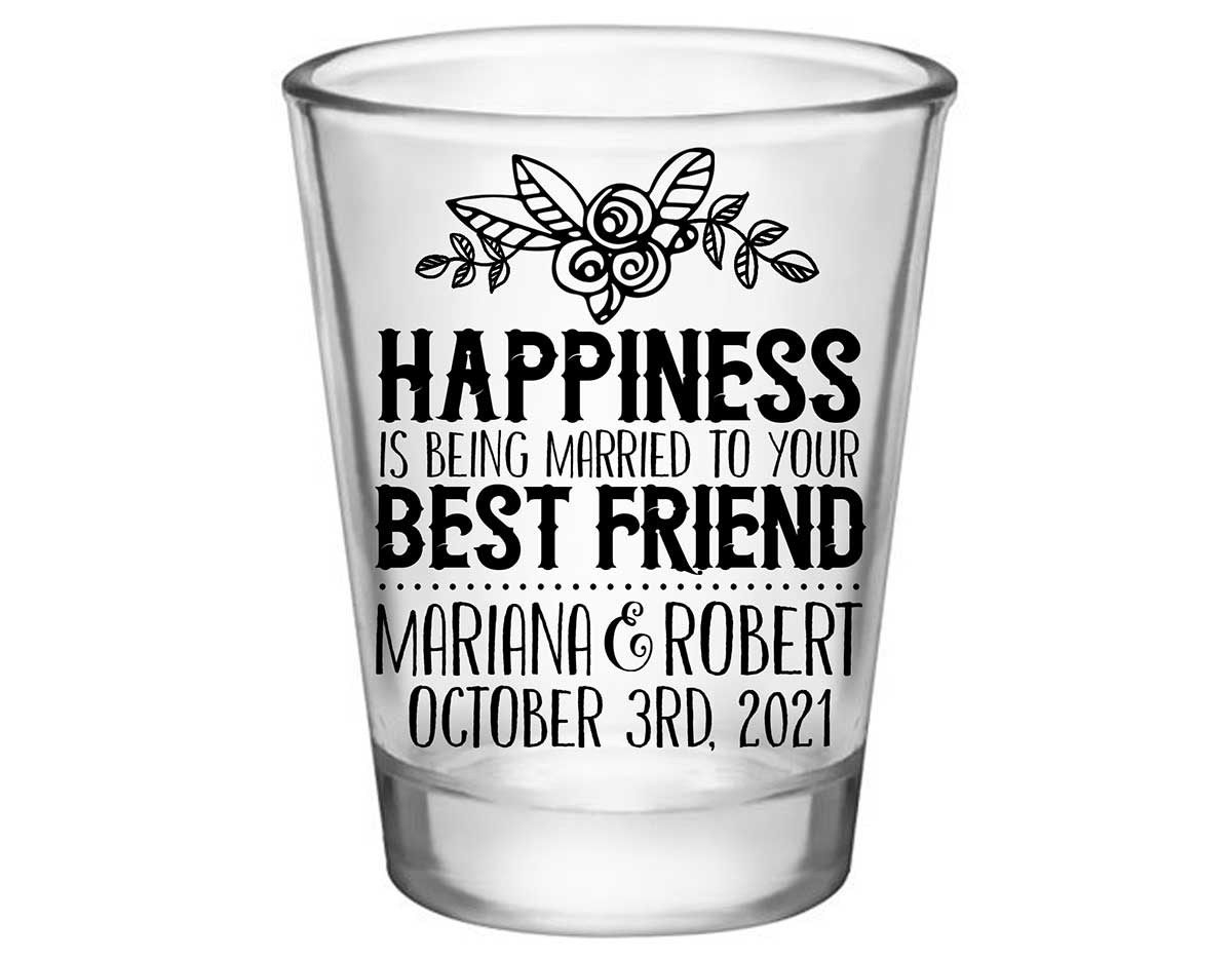 Happiness Best Friend 1A Standard 1.75oz Clear Shot Glasses Cute Wedding Gifts for Guests