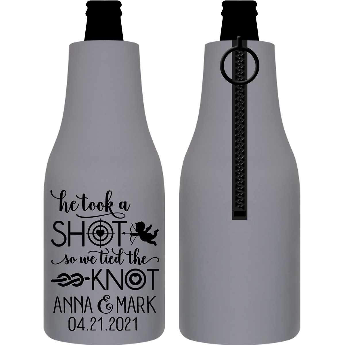 He Took A Shot We Tied The Knot 1A Foldable Zippered Bottle Koozies Wedding Gifts for Guests