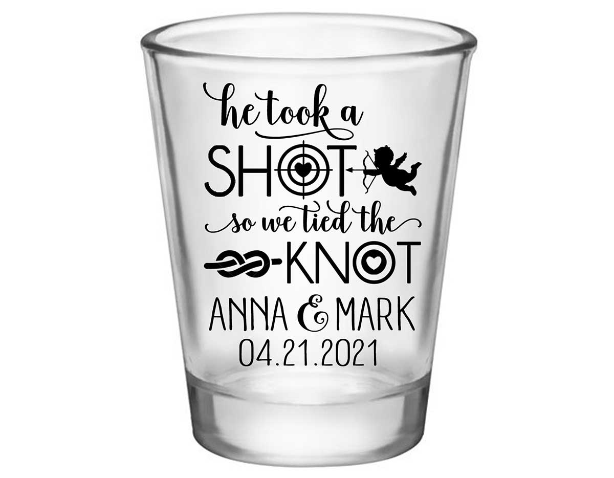 He Took A Shot We Tied The Knot 1A Standard 1.75oz Clear Shot Glasses Love Cupid Cute Wedding Gifts for Guests