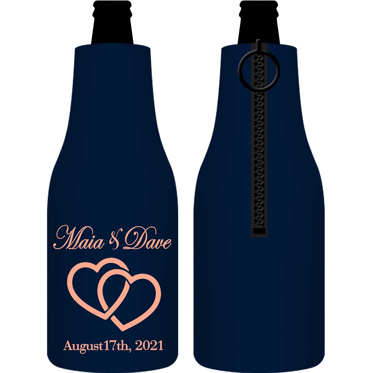 Intertwined Hearts 1A Foldable Zippered Bottle Koozies Wedding Gifts for Guests